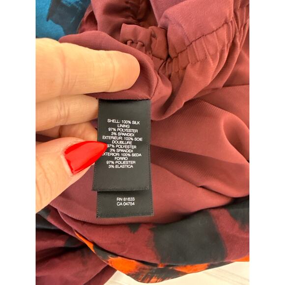 Kenneth Cole Silk Mini Dress Maroon Geometric Floral Vintage Styled Boho Size L - Picture 6 of 7